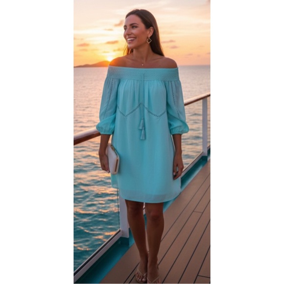 Tiffany Blue Off Shoulder Dress - Picture 3 of 11